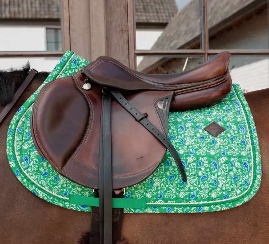 horse gear pad Kentucky Velvet Paisley Garden Printing Jump Saddle Pad Green Full