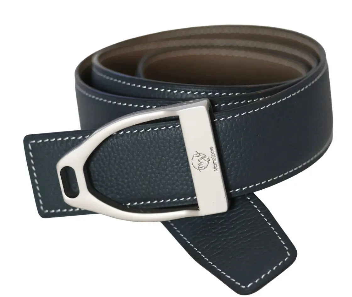 Brown Brindle Leather Belt equestrian themed Silver Hardware size 34 USA MADE Men main image 2