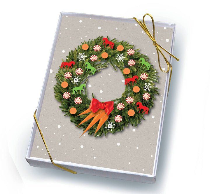 Horse Boxed Christmas Cards: Wreath w/ Peppermints, Carrots