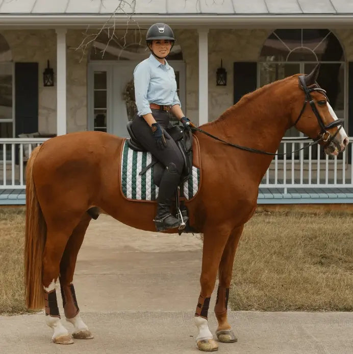16 Cypress Caramel Stripe - Green &amp; Cognac Saddle Pad