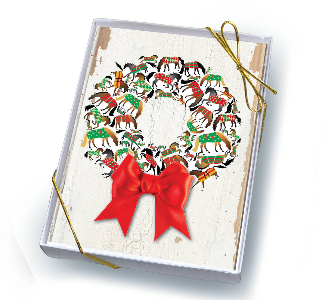 Horse Boxed Christmas Cards: Wreath of Blanketed Horses (set of 8)