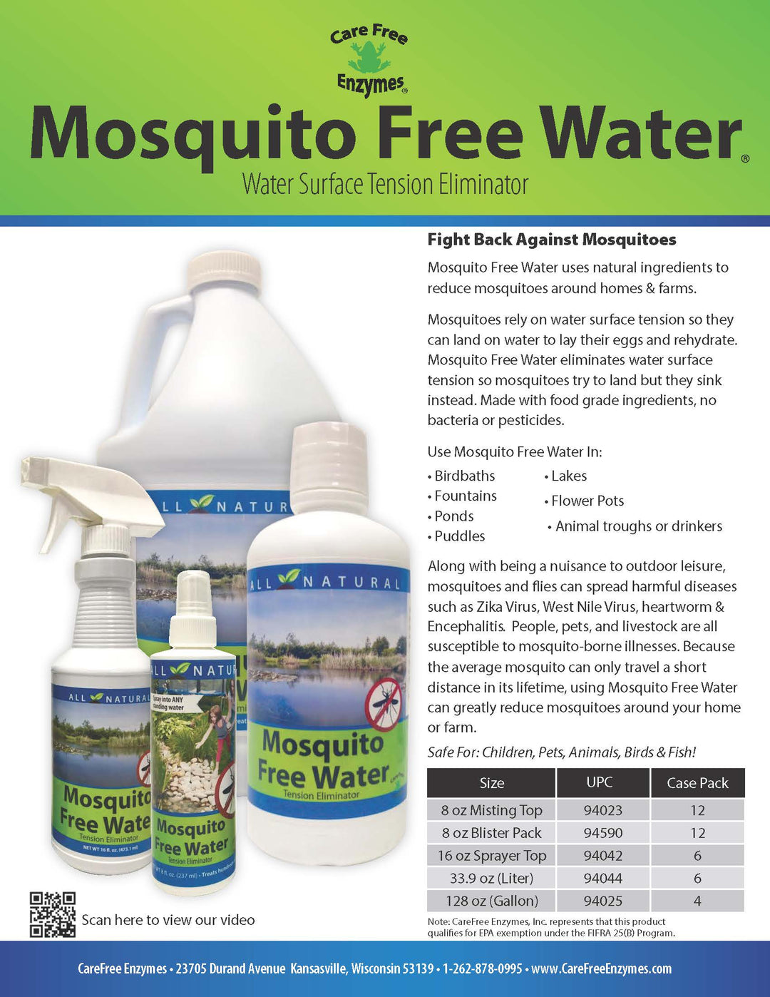 Mosquito + Fly Free Water 33.9 oz Bottle