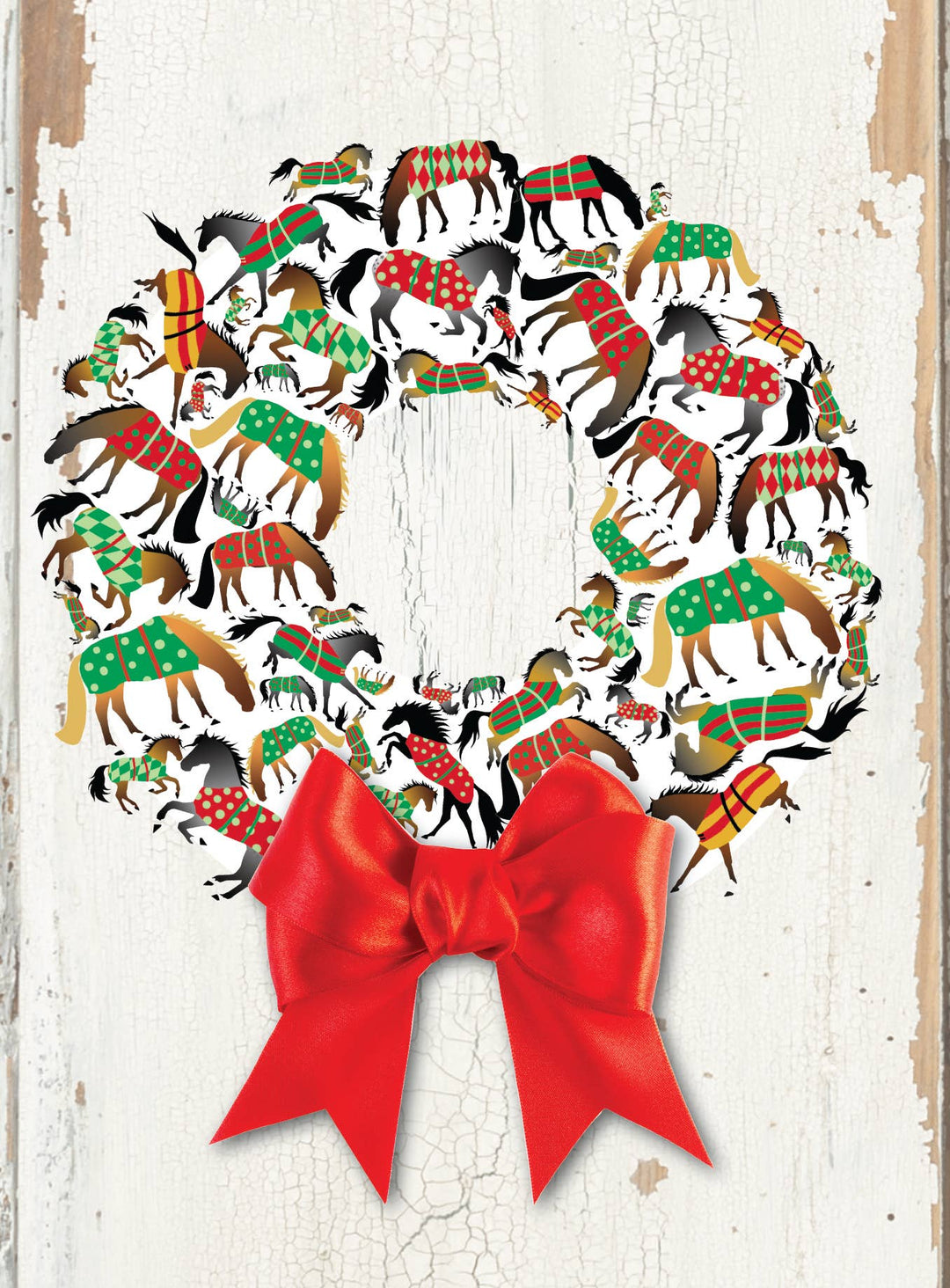 Horse Boxed Christmas Cards: Wreath of Blanketed Horses (set of 8)