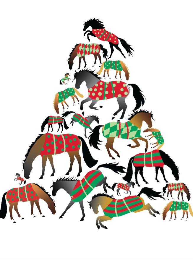 Horse Boxed Christmas Cards: Tree of Blanketed Horses (set of 8)