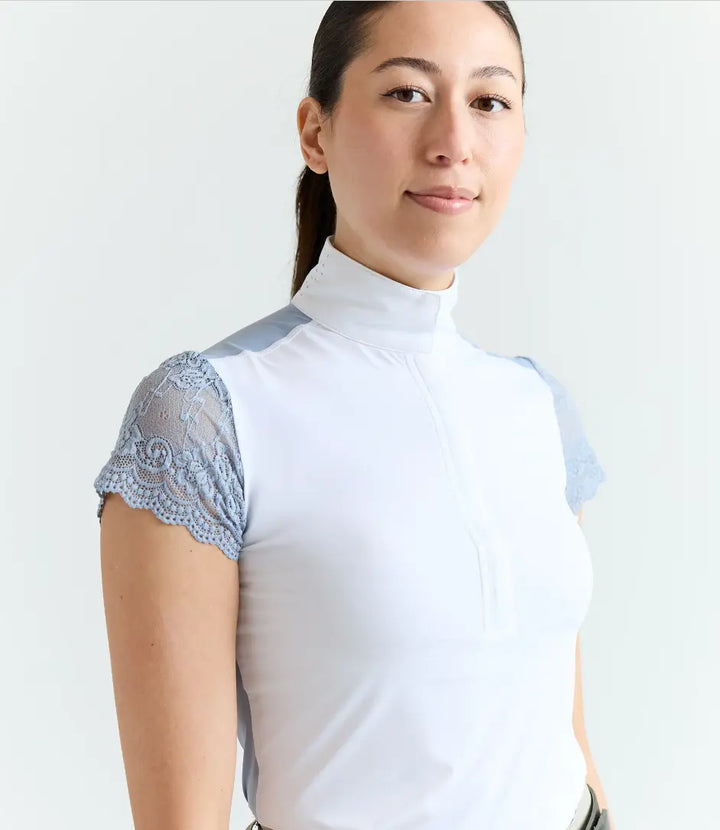 70 Degrees Lace Sleeve Short Sleeve Show Shirt 70 Degrees
