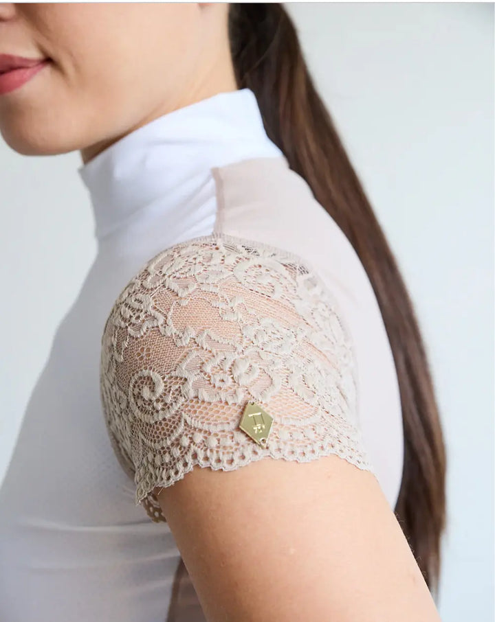 70 Degrees Lace Sleeve Short Sleeve Show Shirt
