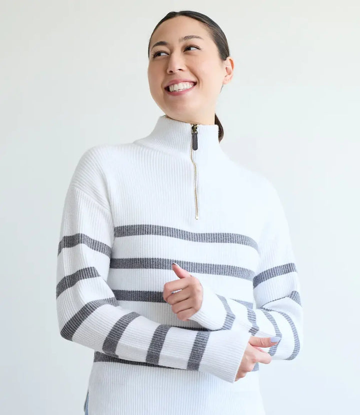 70 Degrees - Striped Fence Line Sweater in White + Heather Gray 70 Degrees