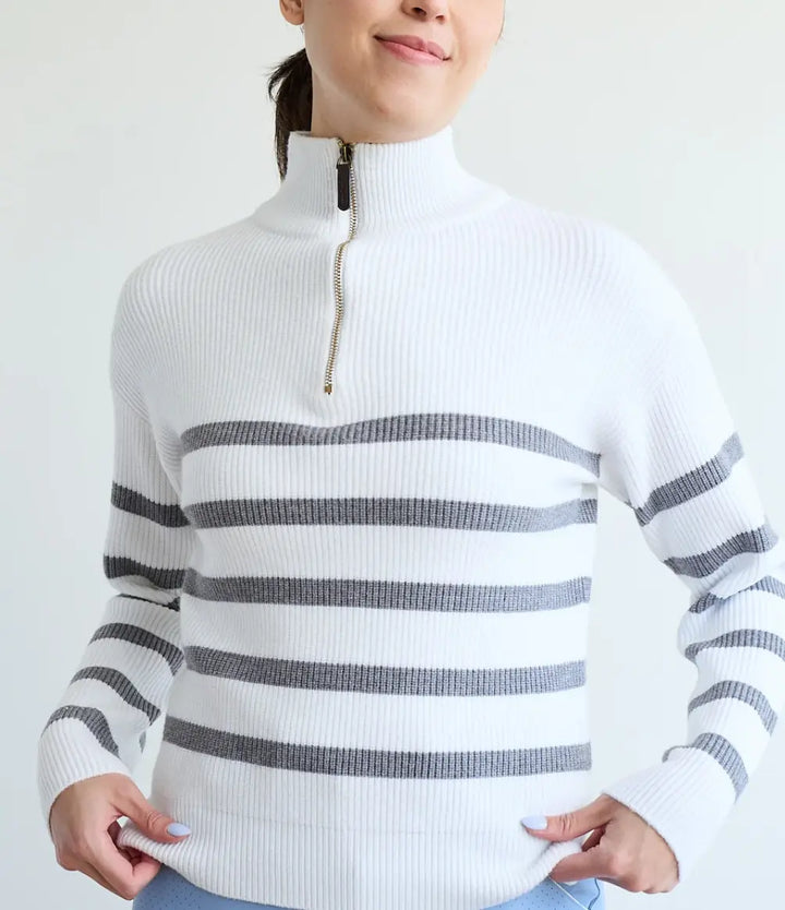 70 Degrees - Striped Fence Line Sweater in White + Heather Gray 70 Degrees