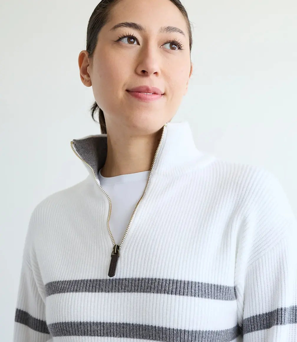70 Degrees - Striped Fence Line Sweater in White + Heather Gray 70 Degrees