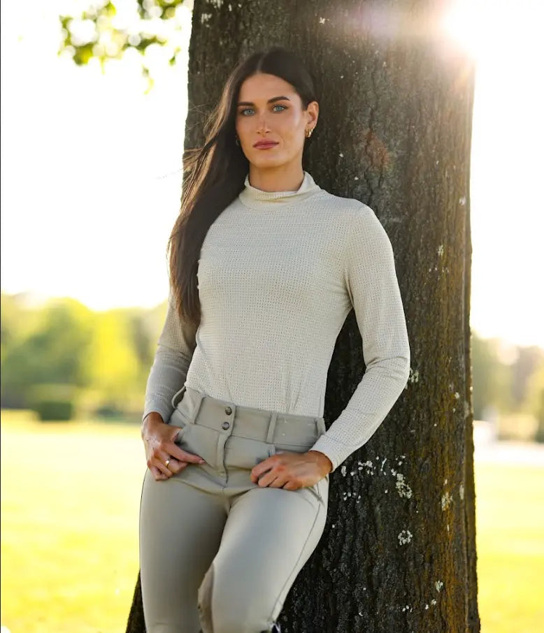 Alesia Perforated High Collar Long Sleeve Tech Top Equisite