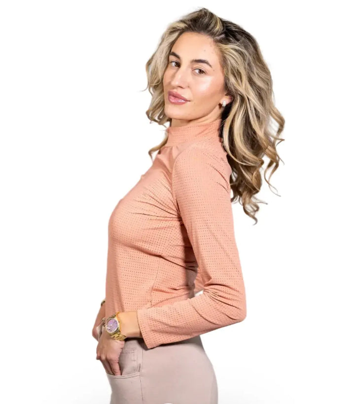 Alesia Perforated High Collar Long Sleeve Tech Top
