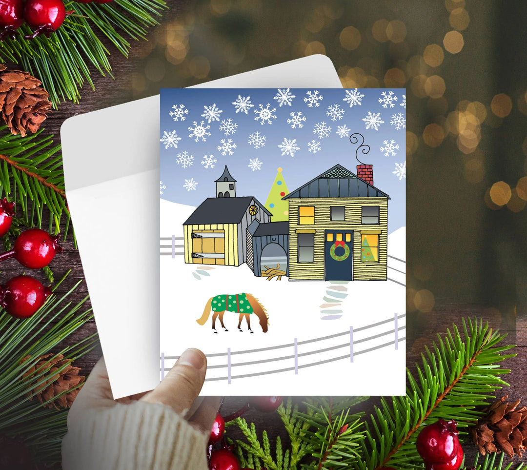 Box of Eight Christmas Cards - New England Holiday Horse Hollow Press