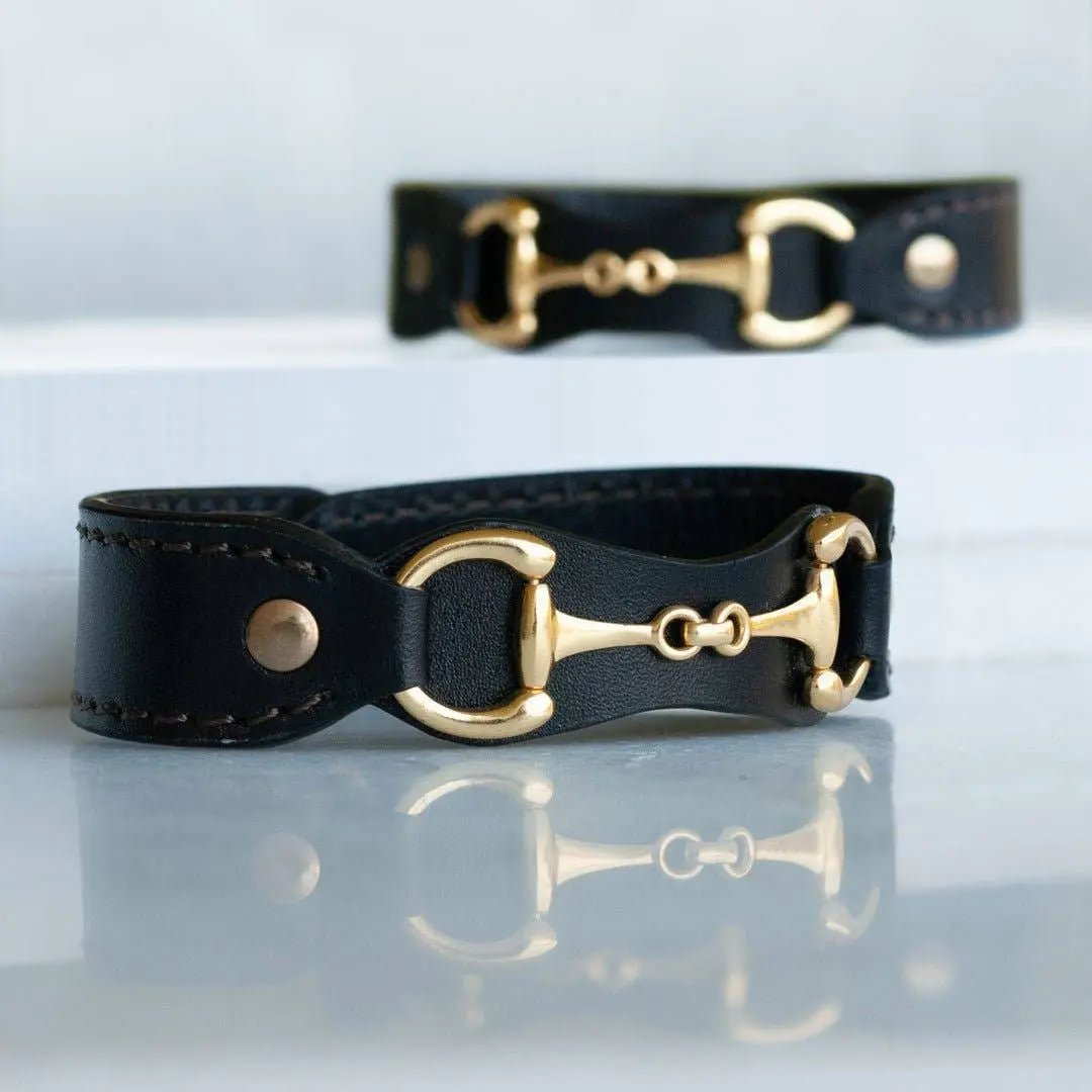 Bronson Equestrian Leather Horse Bit Bracelet in Gold URBAN-EQUESTRIAN