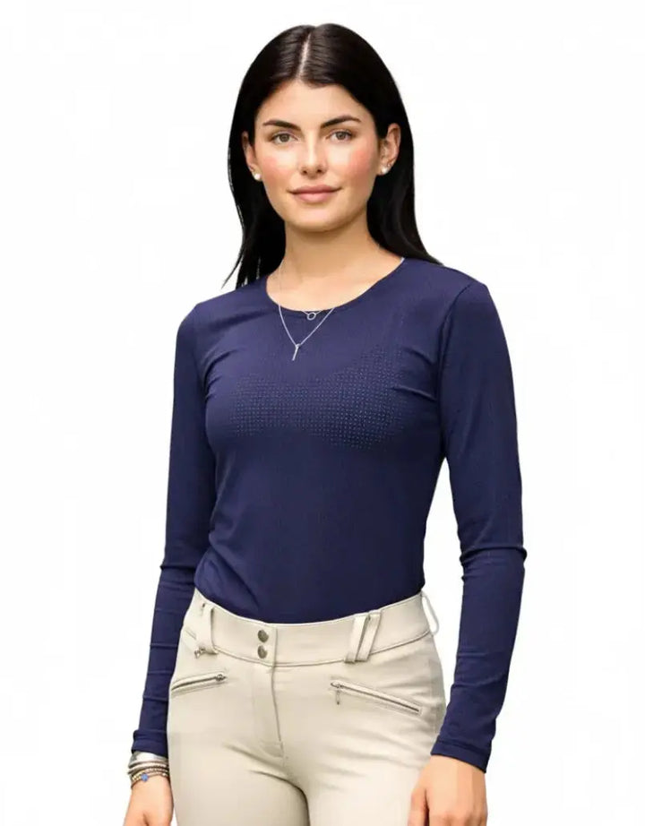 Cadence Perforated Crew Neck Long Sleeve Equisite