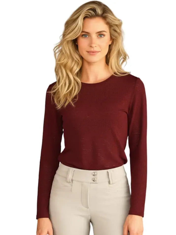 Cadence Perforated Crew Neck Long Sleeve Equisite