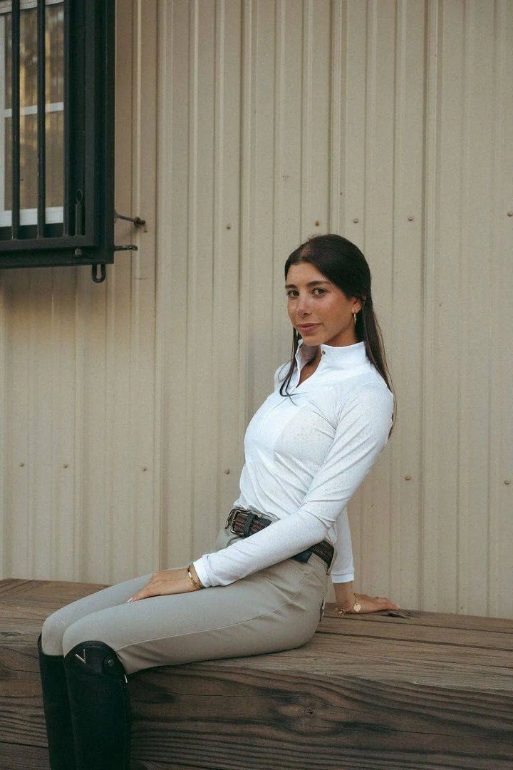 Criniere Monique  Long Sleeve Bibbed Show Shirt | Taupe Stripes Criniere Life