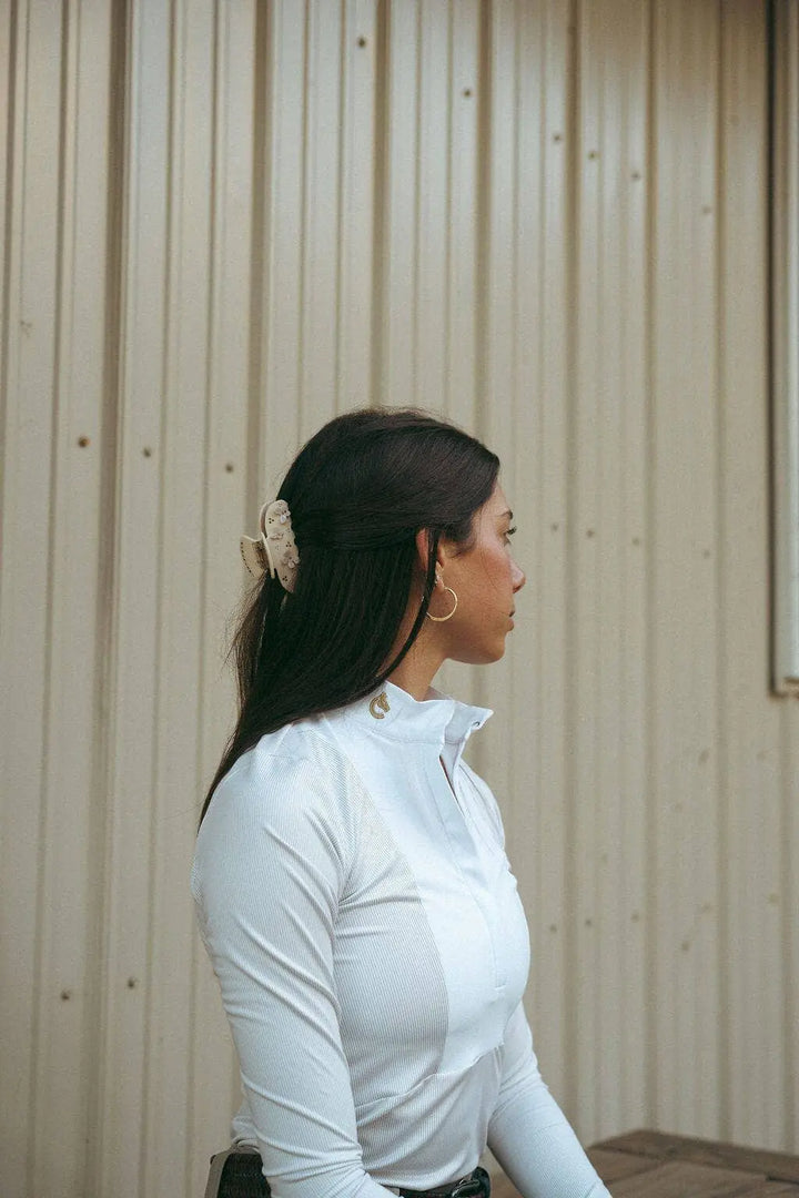 Criniere Monique  Long Sleeve Bibbed Show Shirt | Taupe Stripes Criniere Life