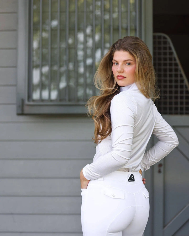 Criniere Monique  Long Sleeve Bibbed Show Shirt | Taupe Stripes Criniere Life