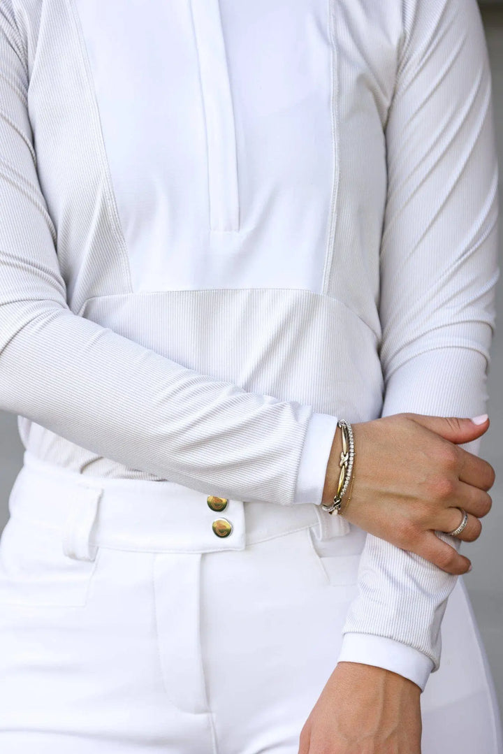 Criniere Monique  Long Sleeve Bibbed Show Shirt | Taupe Stripes Criniere Life