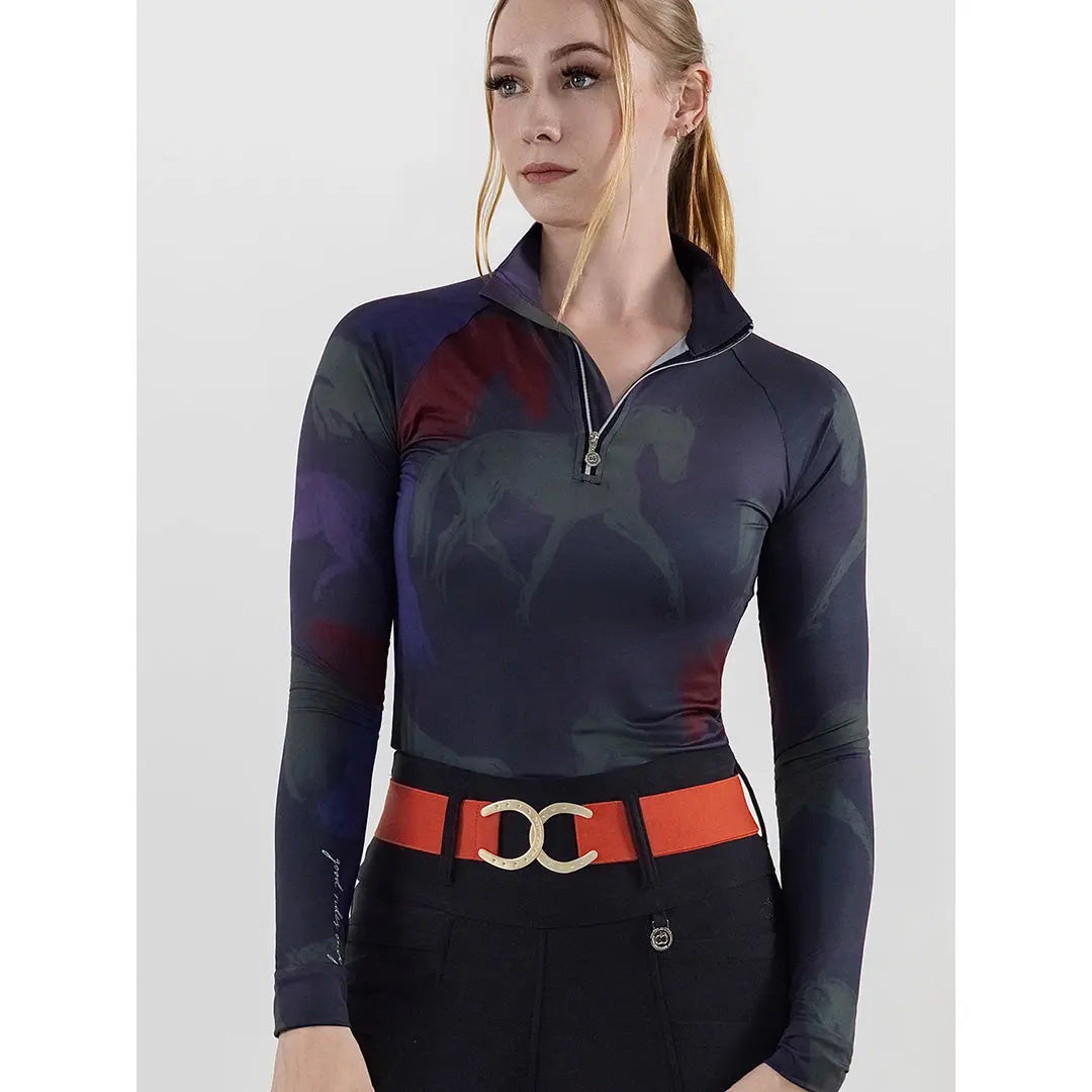 Dapplebay Abstract Horses 1/4 Zip Long Sleeve - Purple Dusk - front