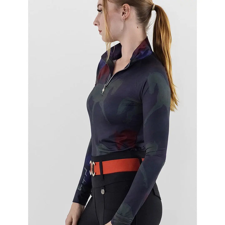 Dapplebay Abstract Horses 1/4 Zip Long Sleeve - Purple Dusk