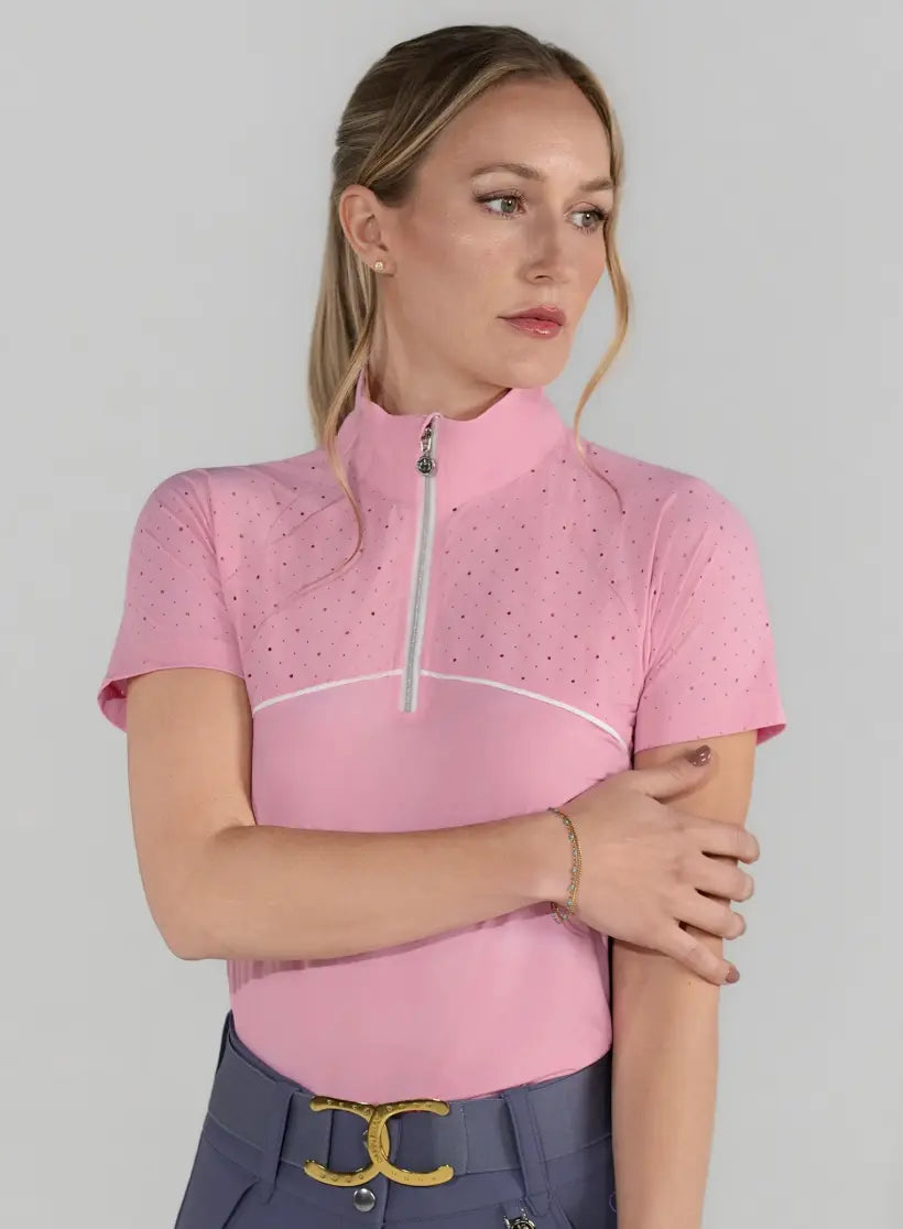 Dapplebay Equestrian Lady Aircut Quarter Zip Short Sleeve - Pink Dapplebay