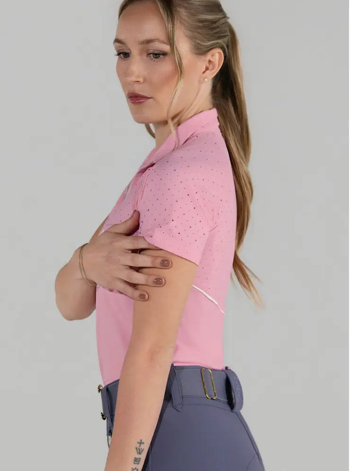 Dapplebay Equestrian Lady Aircut Quarter Zip Short Sleeve - Pink Dapplebay