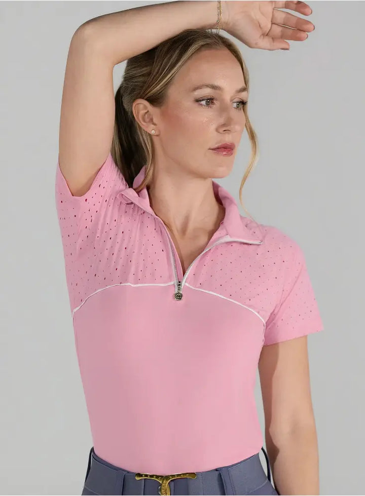 Dapplebay Equestrian Lady Aircut Quarter Zip Short Sleeve - Pink Dapplebay
