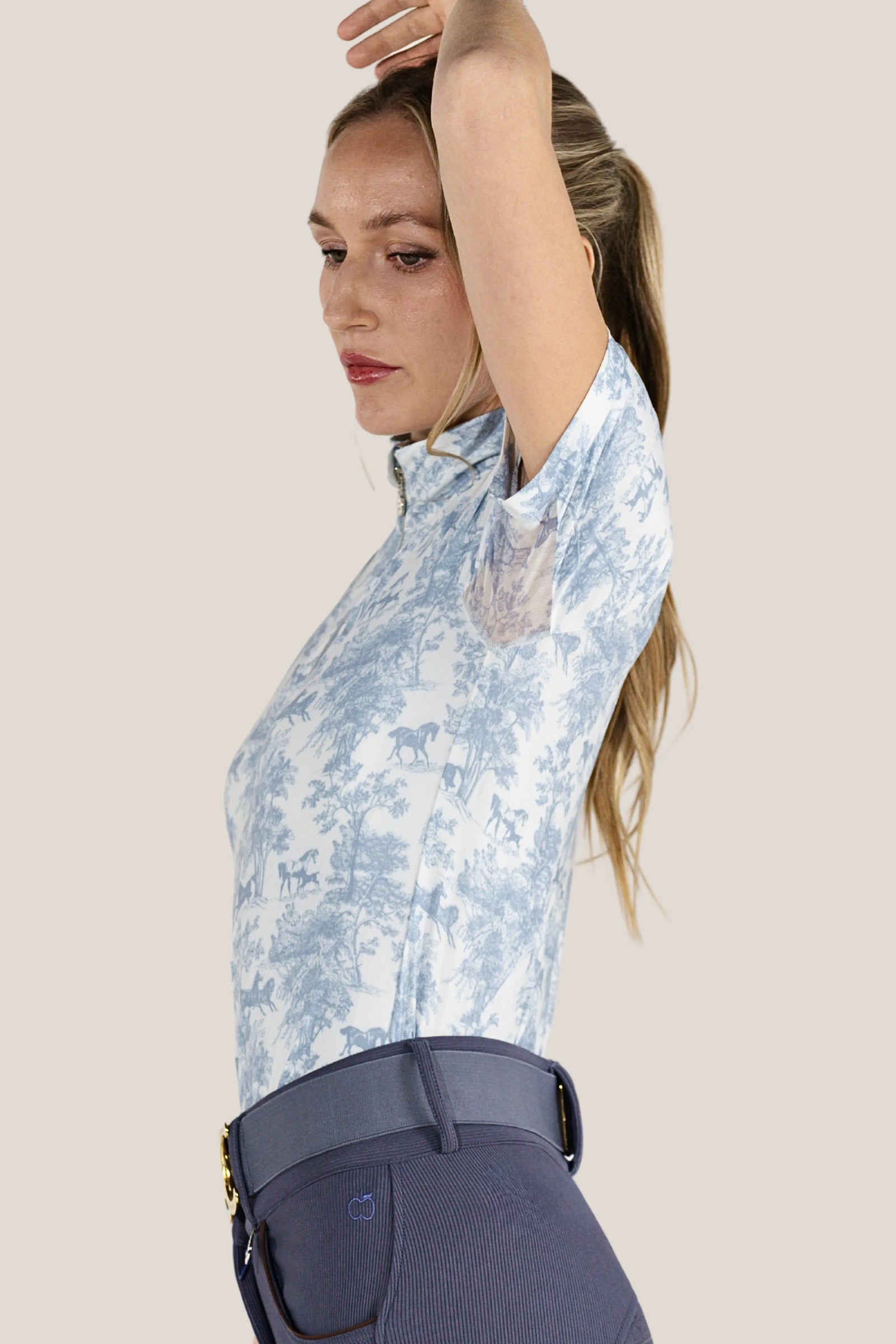 Dapplebay Equestrian Toile Moonrise Short Sleeve 1/4 Zip Dapplebay