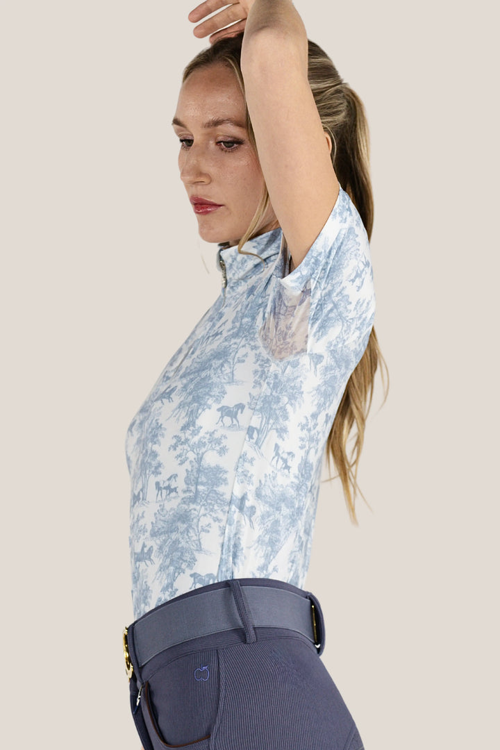 Dapplebay Equestrian Toile Moonrise Short Sleeve 1/4 Zip Dapplebay