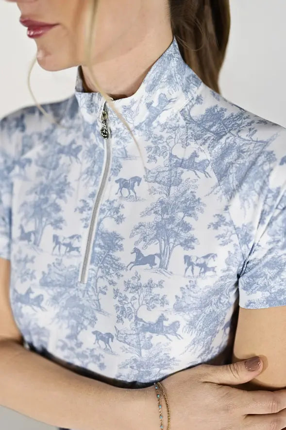 Dapplebay Equestrian Toile Moonrise Short Sleeve 1/4 Zip Dapplebay
