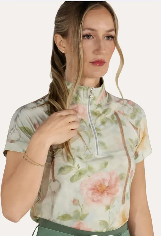 Dapplebay Vintage Floral Short Sleeve 1/4 Zip Dapplebay