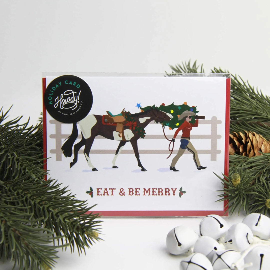 Eat + Be Merry Western Cowgirl Christmas Cards (Set of 8) Hunt Seat Paper Co.