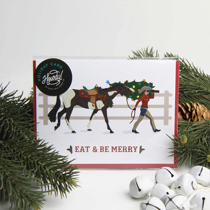 Eat + Be Merry Western Cowgirl Christmas Cards (Set of 8) Hunt Seat Paper Co.