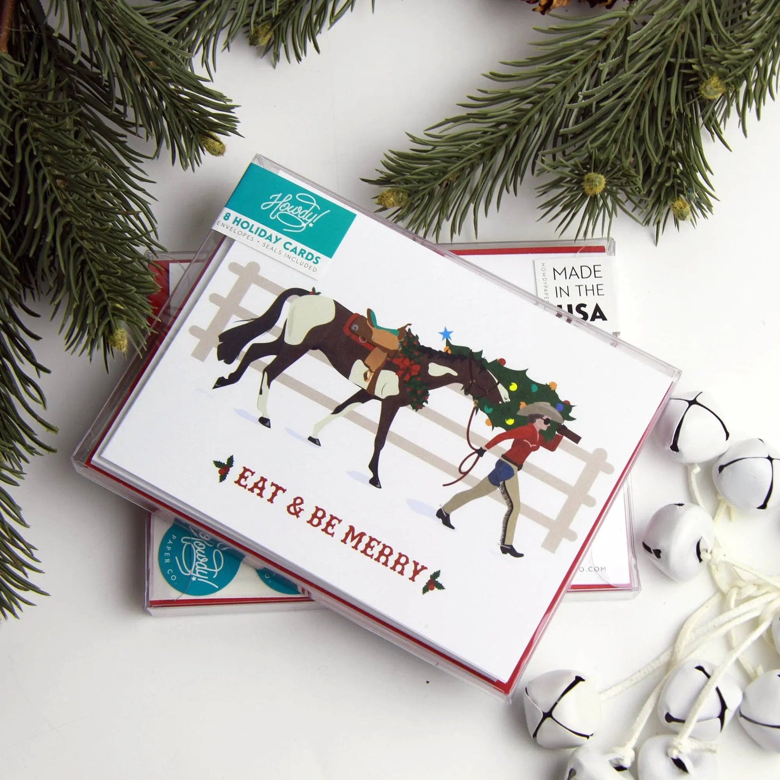 Eat + Be Merry Western Cowgirl Christmas Cards (Set of 8) Hunt Seat Paper Co.