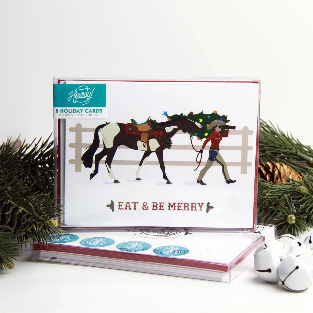 Eat + Be Merry Western Cowgirl Christmas Cards (Set of 8) Hunt Seat Paper Co.