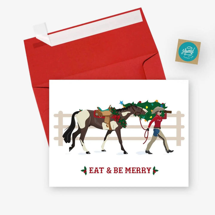 Eat + Be Merry Western Cowgirl Christmas Cards (Set of 8) Hunt Seat Paper Co.