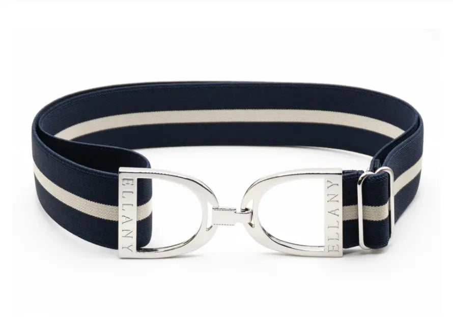 Ellany Belts - 1.5" Blueberries and Cream Stripe with Silver Stirrup ELLANY