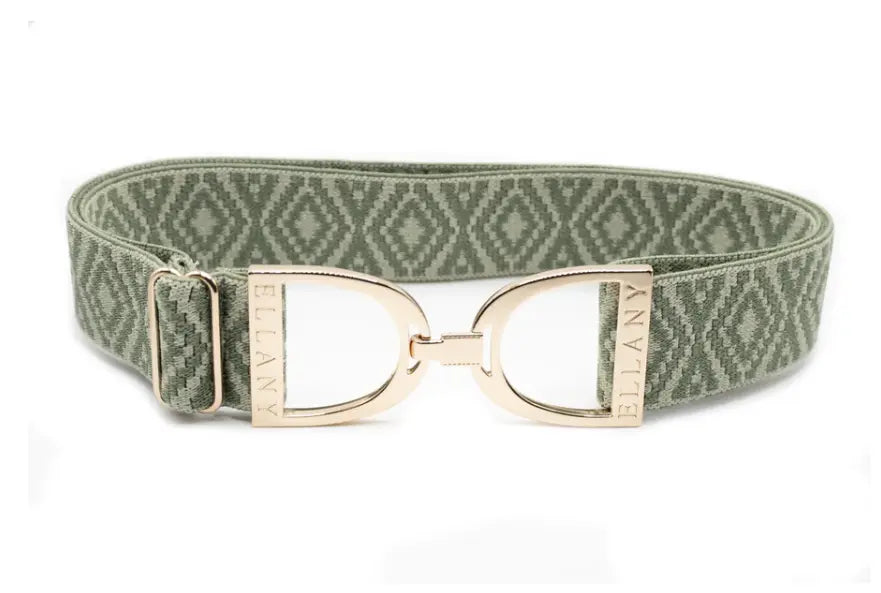 Ellany Belts - 1.5" Sage Ornata with Gold Stirrup ELLANY