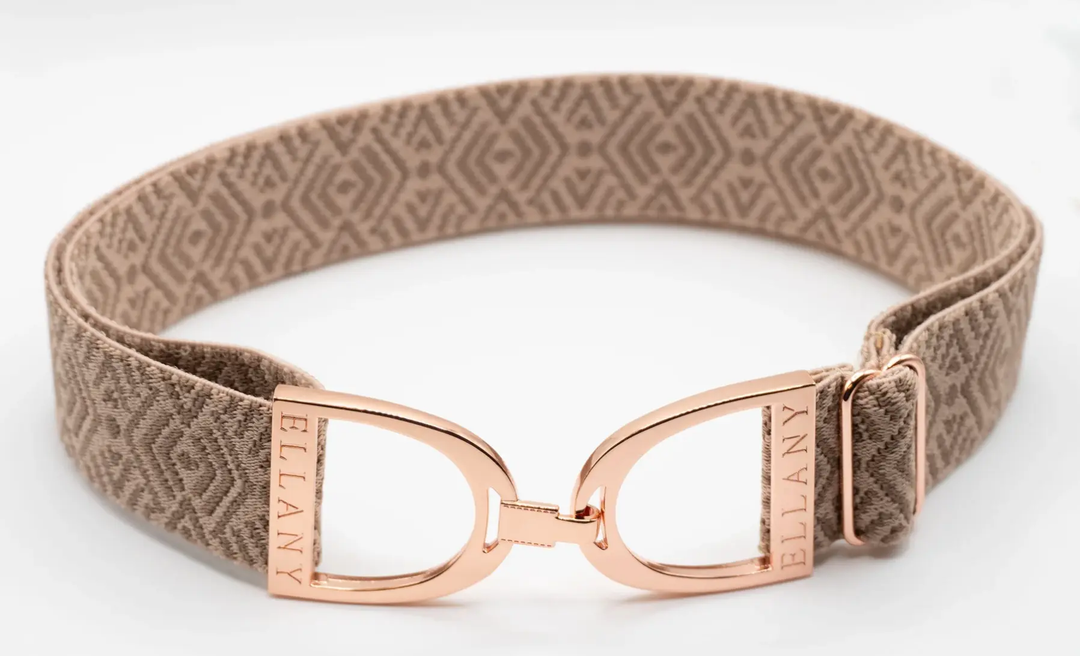 Ellany Belts - Taupe Tribal with Rose Gold Stirrup ELLANY