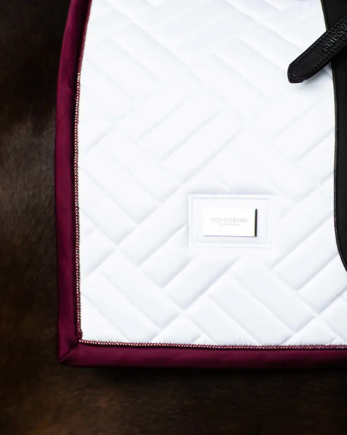 Equestrian Stockholm Modern White with Merlot Saddle Pad - Dressage Equestrian Stockholm