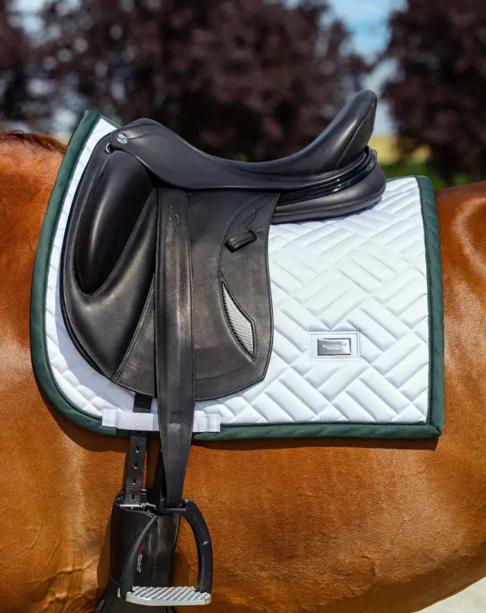 Equestrian Stockholm Modern White with Sycamore Green Saddle Pad - Dressage Equestrian Stockholm