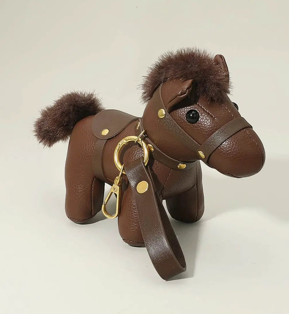 Faux Leather Mini Pony Bag Charm Key Chain