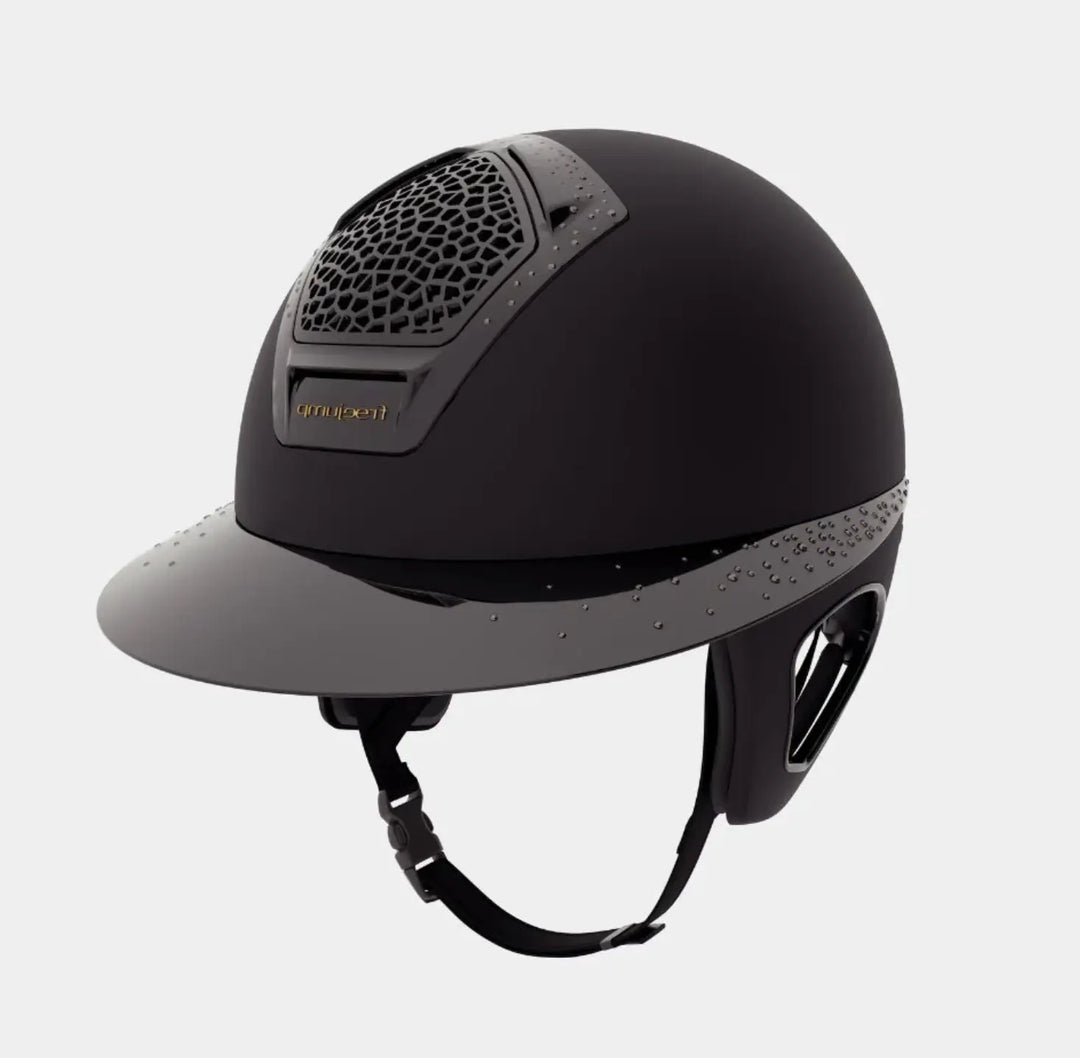 Freejump Voronoï Helmet - Black Matte Shell with Gloss Black Crystal Grill and Wide Gloss Crystal Brim Freejump