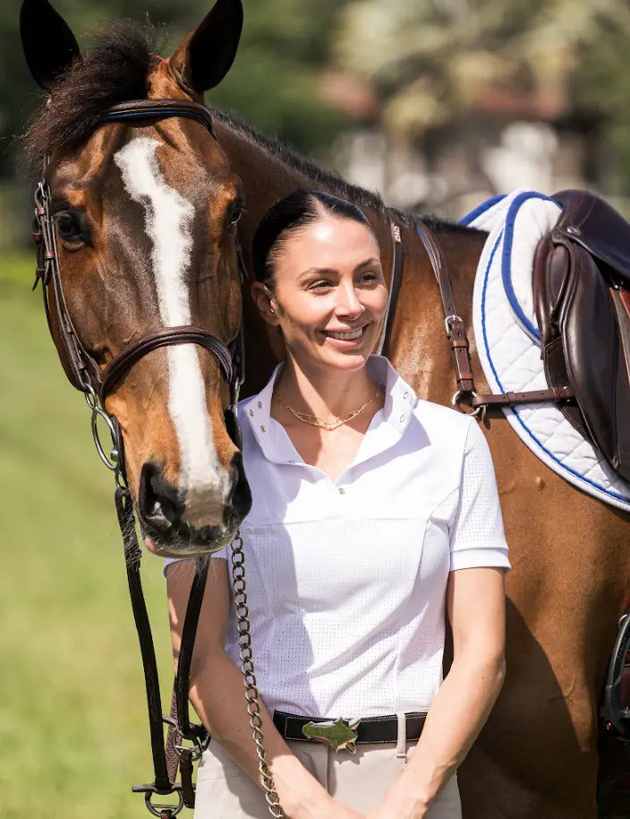 Genevieve Perforated Short Sleeve Show Shirt - Snap Collar Equisite