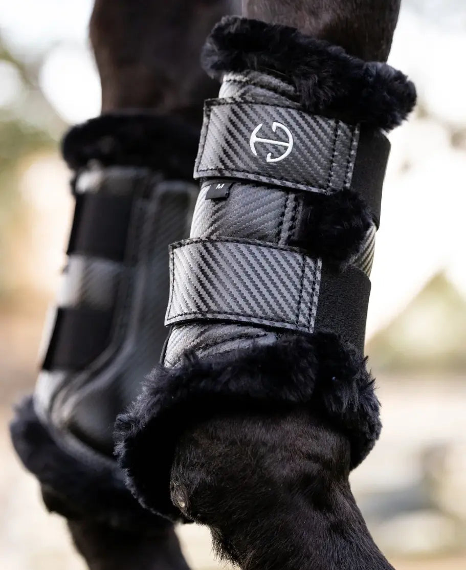 Halter Ego Brushing Boots Black Metallic Carbon Mesh Halter Ego