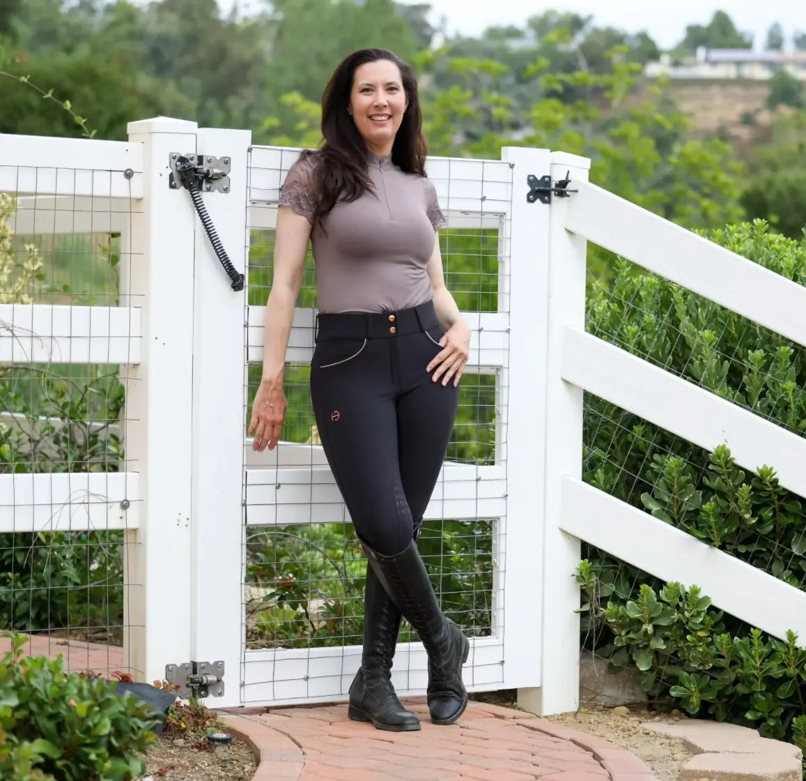 Halter Ego Evolution Mid Rise Full Seat Breeches - Black & Rosegold Halter Ego