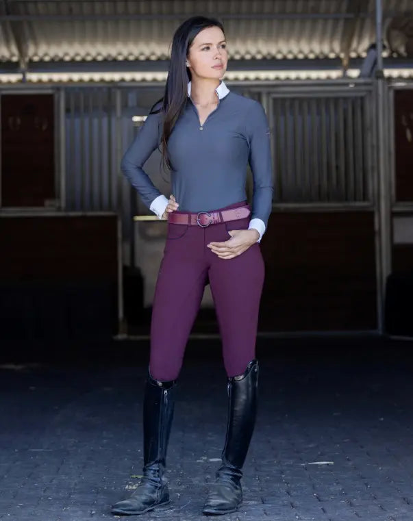 Halter Ego Evolution Mid Rise Full Seat Breeches - Merlot Halter Ego
