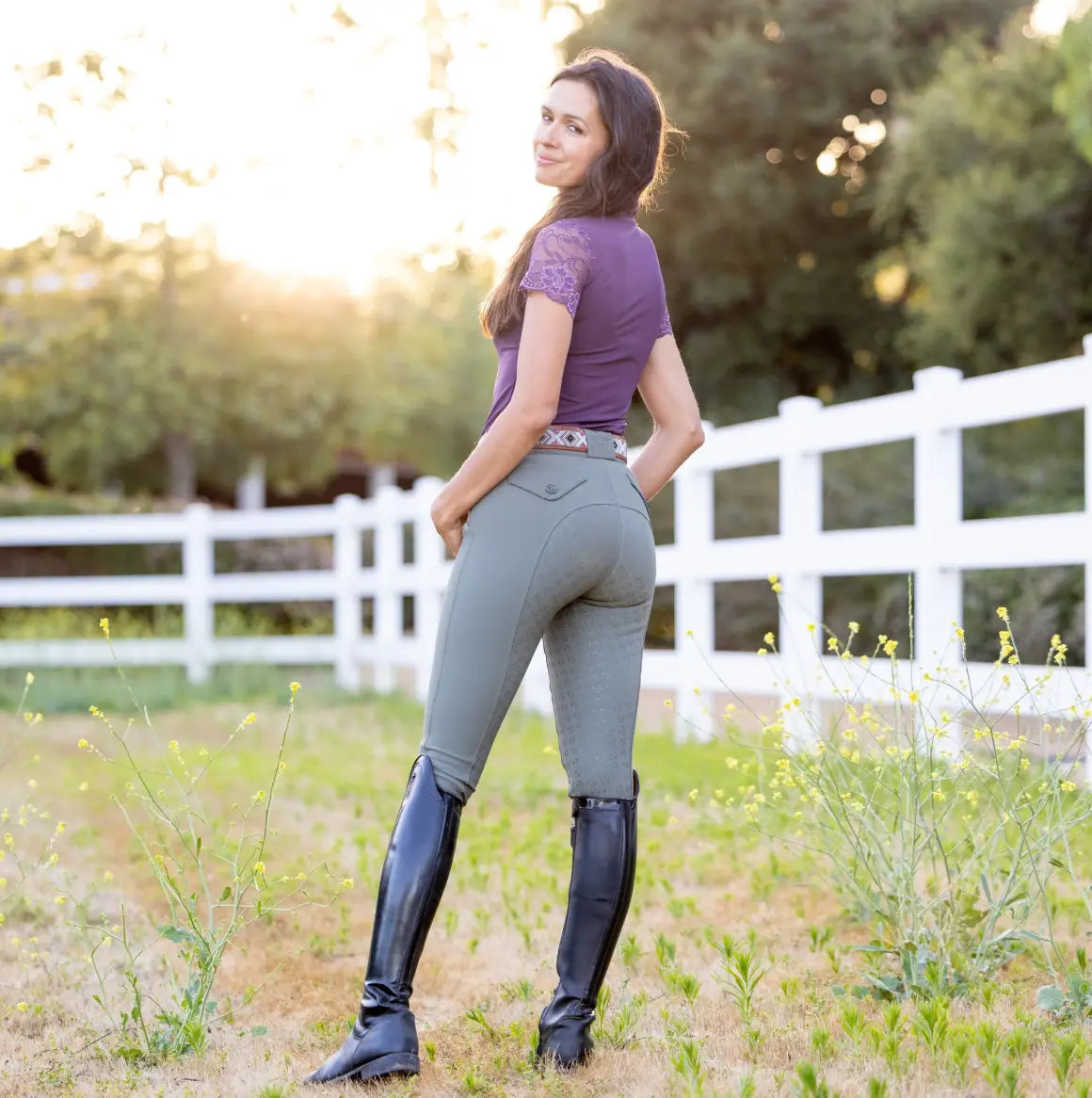 Halter Ego Evolution Mid Rise Full Seat Breeches - Sage Green Halter Ego