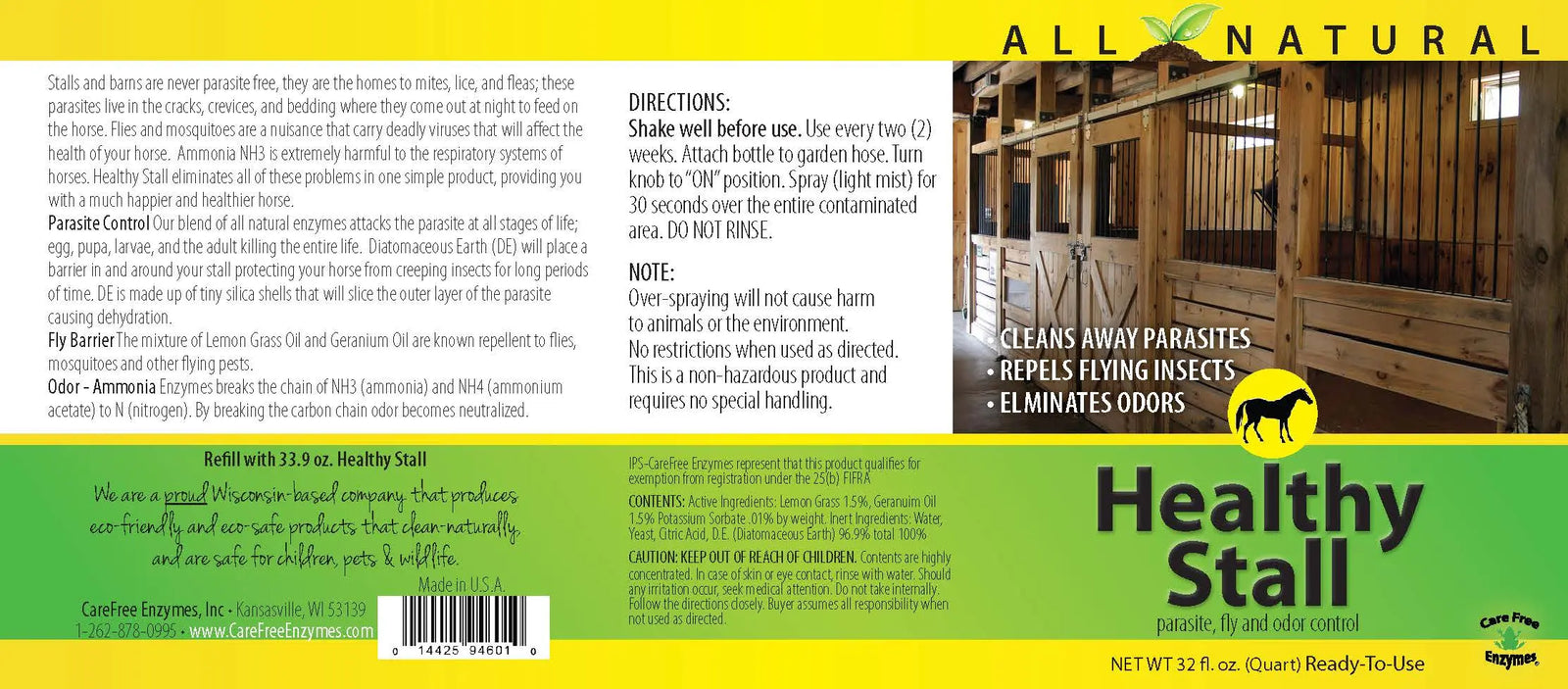 Healthy Stall Fly, Mosquito, Flea Control 32 oz Spray Mister Carefree Enzymes